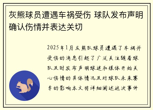 灰熊球员遭遇车祸受伤 球队发布声明确认伤情并表达关切