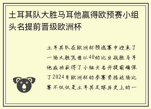 土耳其队大胜马耳他赢得欧预赛小组头名提前晋级欧洲杯