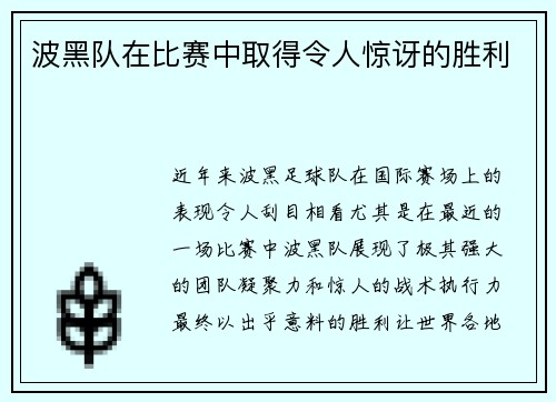 波黑队在比赛中取得令人惊讶的胜利