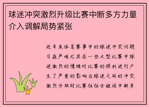 球迷冲突激烈升级比赛中断多方力量介入调解局势紧张