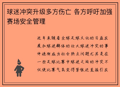 球迷冲突升级多方伤亡 各方呼吁加强赛场安全管理