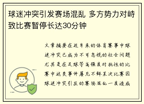 球迷冲突引发赛场混乱 多方势力对峙致比赛暂停长达30分钟
